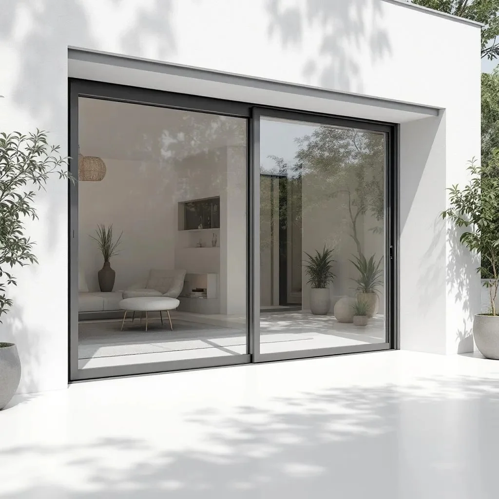 baie vitrée en aluminium sur une maison donnat sur un salon