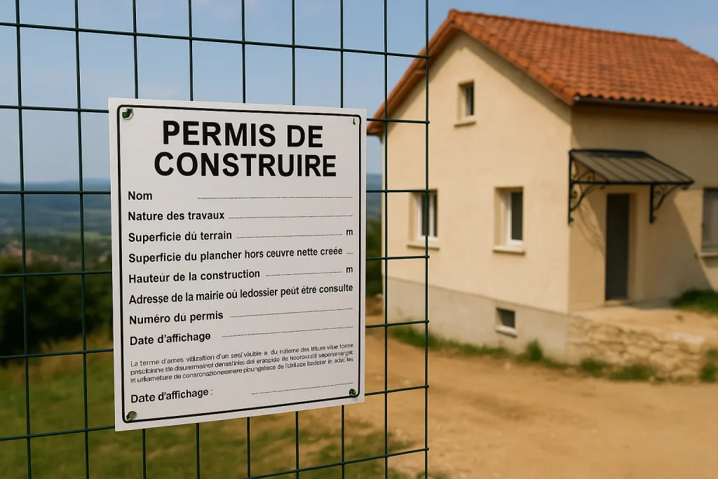 permis de construire affiché devant une maison