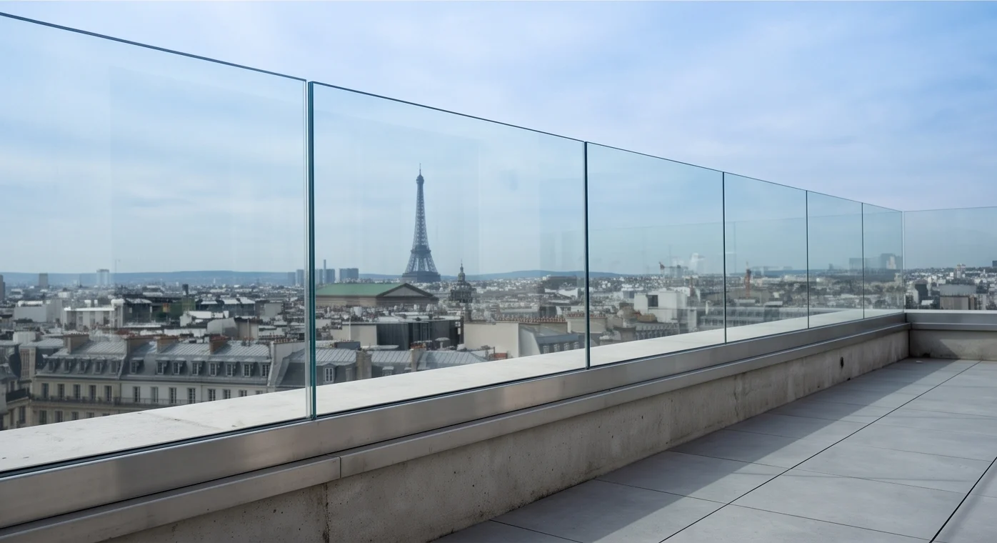 Garde corps en verre trempé avec vue sur la Tour Eiffel